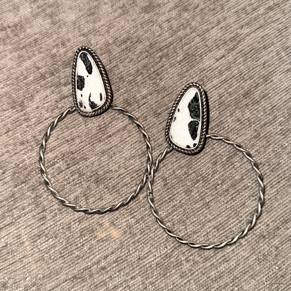 Cow Hide silver Hoop Earrings 🐮🤍